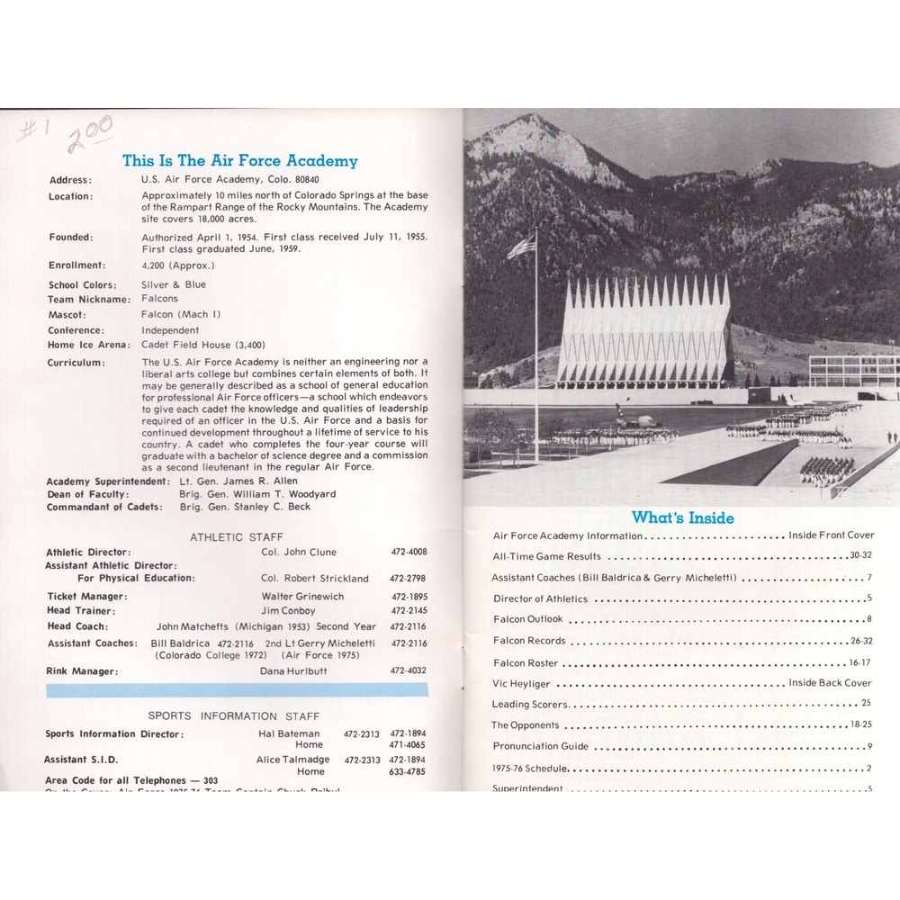 1975-76 Air Force Academy Falcons Ice Hockey Media Guide Colorado Springs CO - Picture 3 of 3